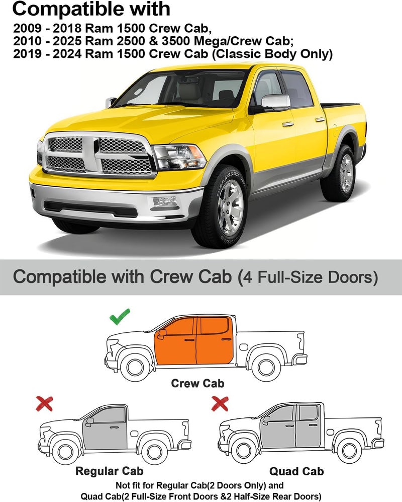 Deejecsun in-Channel Window Rain Guards Fit for Dodge RAM 2009-2018 Crew Cab Mega Cab Rain Guards Extra Durable Side Window Deflectors Visors Truck Vent Visors Vent Shades Car Accessories-4pcs - Image 3